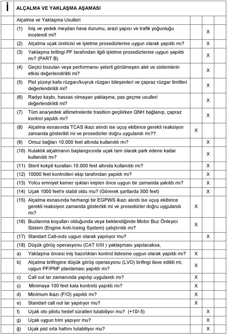 (PART B) (4) Geçici bozulan veya performansı yeterli görülmeyen alet ve sistemlerin etkisi değerlendirildi mi?