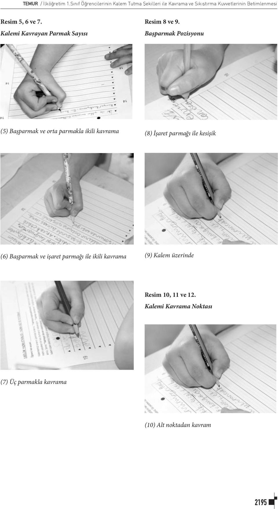 7. Kalemi Kavrayan Parmak Sayısı Resim 8 ve 9.