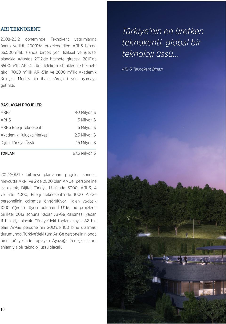 7000 m 2 lik ARI-5 in ve 2600 m 2 lik Akademik Kuluçka Merkezi nin ihale süreçleri son aşamaya getirildi. Türkiye nin en üretken teknokenti, global bir teknoloji üssü.