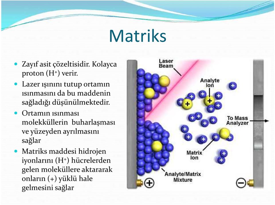 Ortamın ısınması molekküllerin buharlaşması ve yüzeyden ayrılmasını sağlar Matriks
