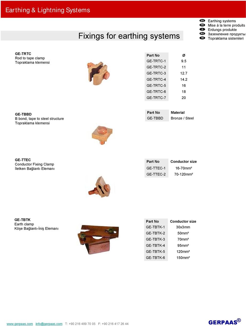 GE-TBB B bond, tape to steel structure Topraklama klemensi GE-TBB Bronze / Steel GE-TTEC Conductor Fixing Clamp İletken Bağlantı Elemanı GE-TTEC-1