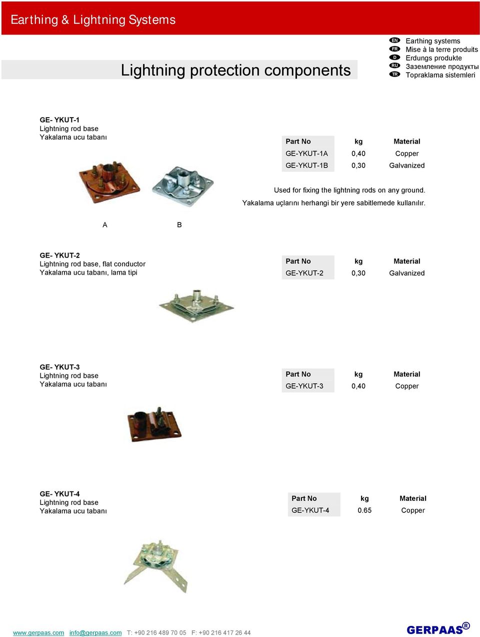 B GE- YKUT- Lightning rod base, flat conductor Yakalama ucu tabanı, lama tipi GE-YKUT- kg 0,0 Galvanized GE- YKUT- Lightning rod base