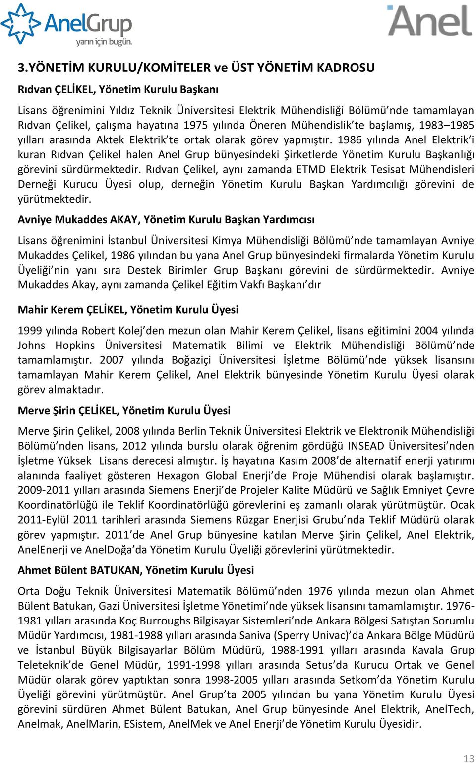 1986 yılında Anel Elektrik i kuran Rıdvan Çelikel halen Anel Grup bünyesindeki Şirketlerde Yönetim Kurulu Başkanlığı görevini sürdürmektedir.