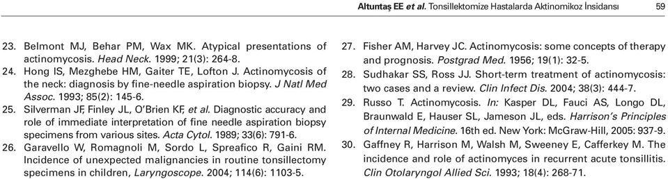 Diagnostic accuracy and role of immediate interpretation of fine needle aspiration biopsy specimens from various sites. Acta Cytol. 1989; 33(6): 791-6. 26.