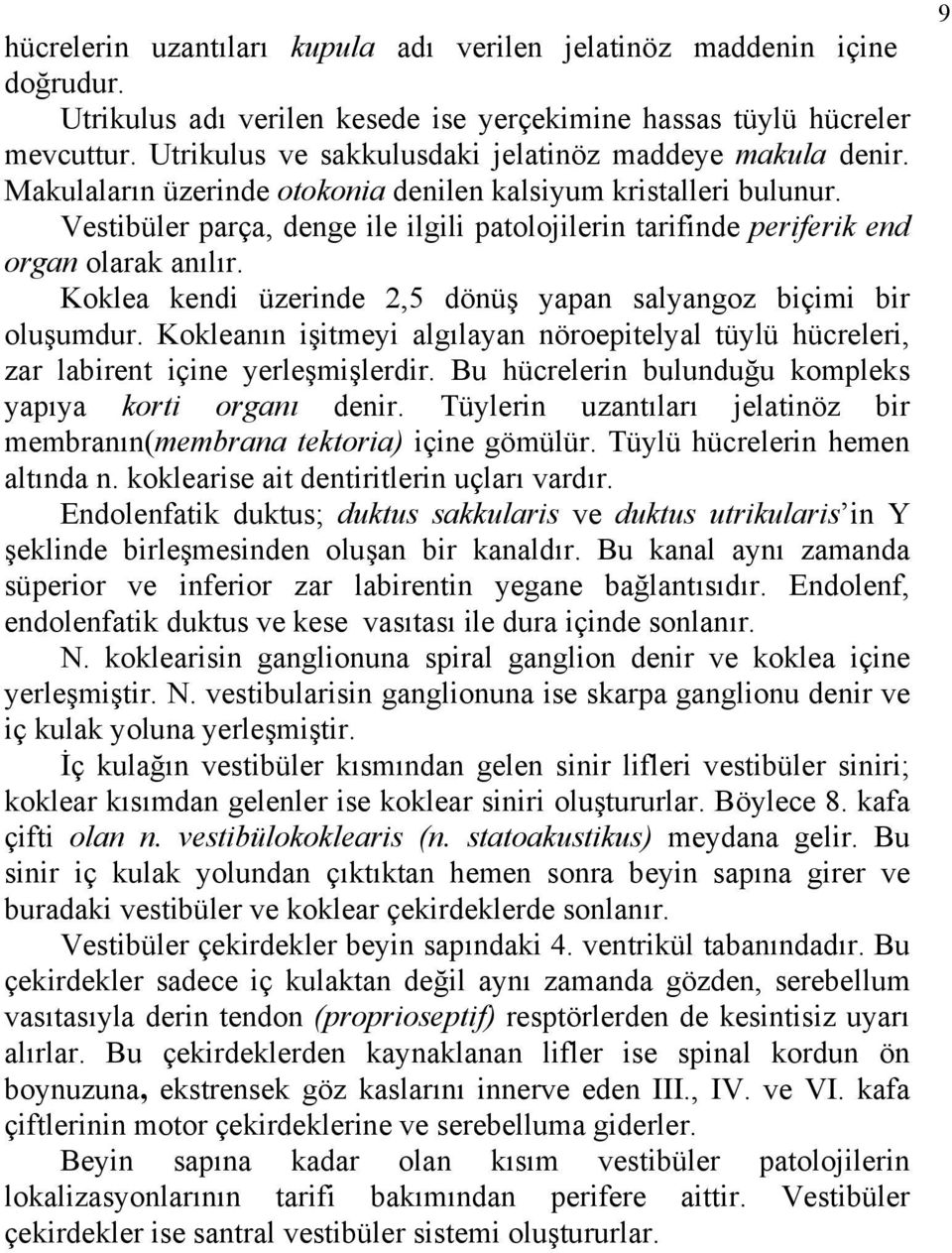 Vestibüler parça, denge ile ilgili patolojilerin tarifinde periferik end organ olarak anılır. Koklea kendi üzerinde 2,5 dönüş yapan salyangoz biçimi bir oluşumdur.