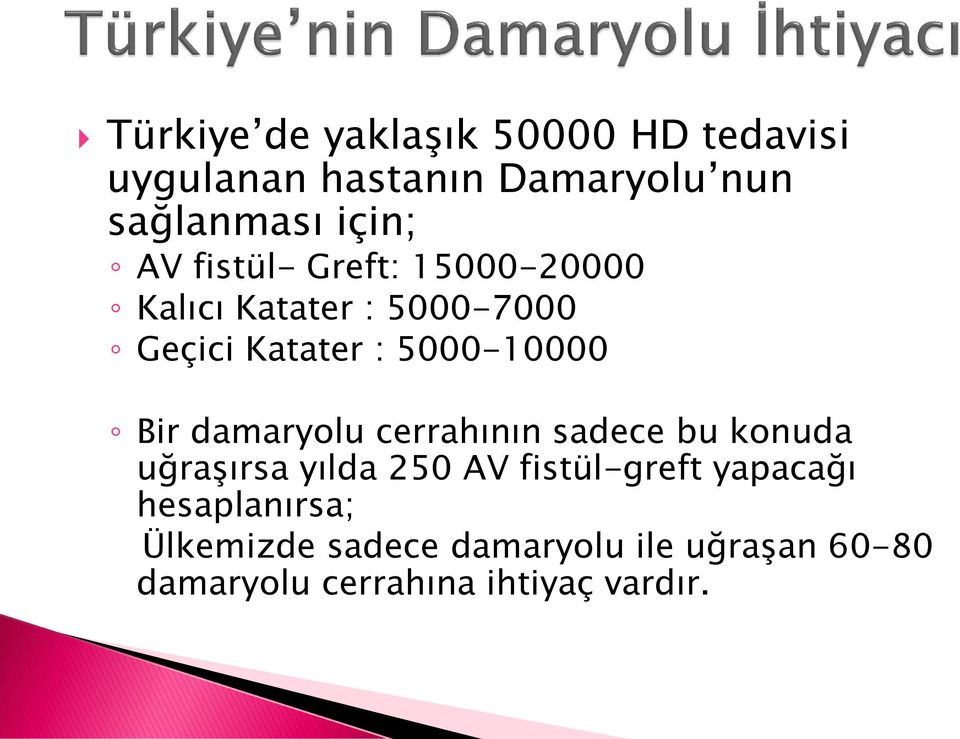 damaryolu cerrahının sadece bu konuda uğraģırsa yılda 250 AV fistül-greft yapacağı