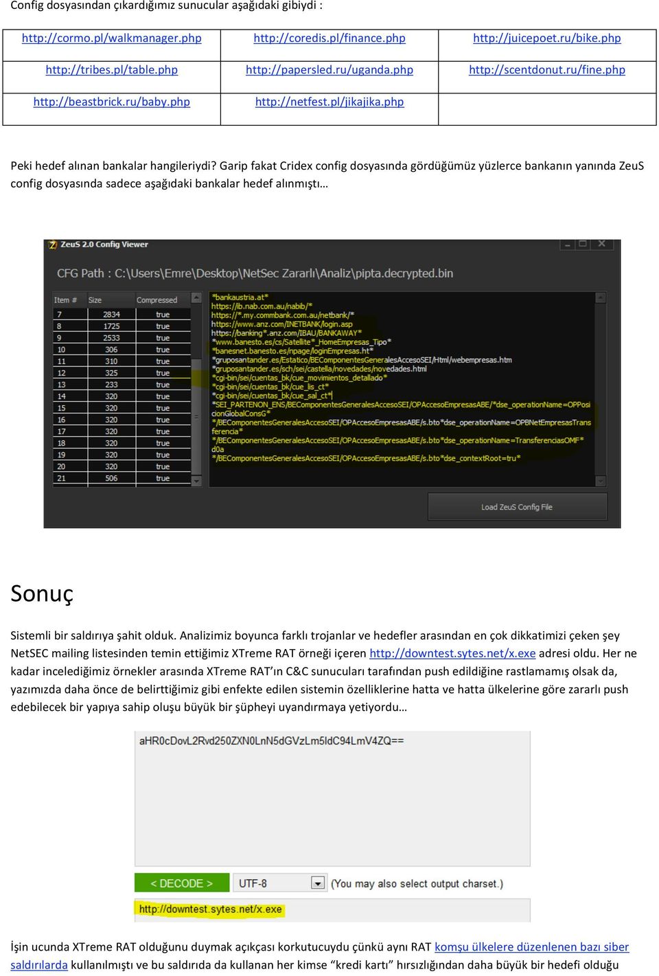 GaripfakatCridexconfigdosyasındagördüğümüzyüzlercebankanınyanındaZeuS configdosyasındasadeceaşağıdakibankalarhedefalınmıştı Sonuç Sistemlibirsaldırıyaşahitolduk.