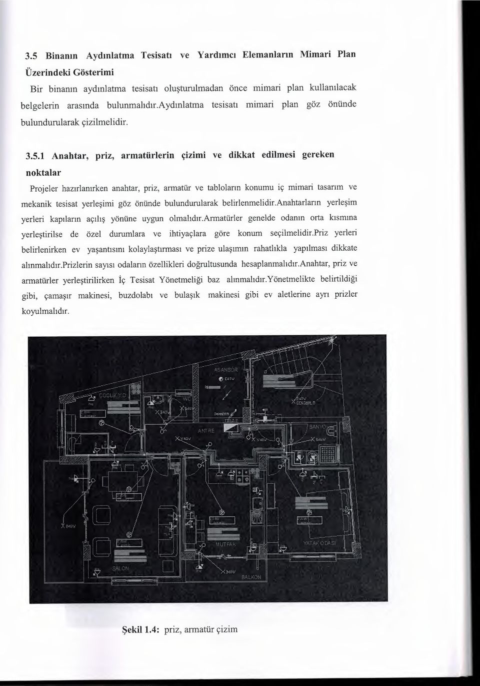 1 Anahtar, priz, armatürlerin çizimi ve dikkat edilmesi gereken noktalar Projeler hazırlanırken anahtar, priz, armatür ve tabloların konumu iç mimari tasarım ve mekanik tesisat yerleşimi göz önünde