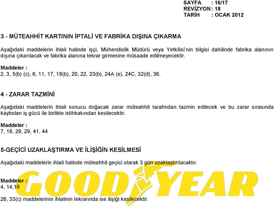 4 - ZARAR TAZMĠNĠ AĢağıdaki maddelerin ihlali sonucu doğacak zarar müteahhit tarafından tazmin edilecek ve bu zarar sırasında kaybolan iģ gücü ile birlikte istihkakından kesilecektir.