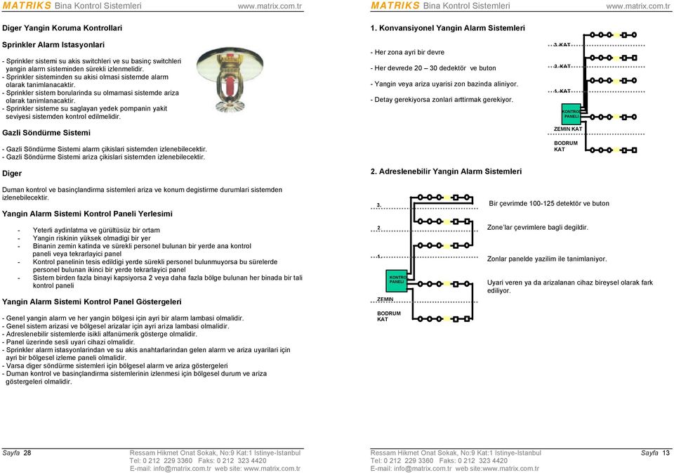 - Sprinkler sisteminden su akisi olmasi sistemde alarm olarak tanimlanacaktir. - Sprinkler sistem borularinda su olmamasi sistemde ariza olarak tanimlanacaktir.