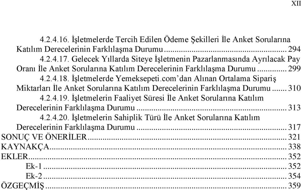 com dan Alınan Ortalama SipariĢ Miktarları Ġle Anket Sorularına Katılım Derecelerinin FarklılaĢma Durumu... 310 4.2.4.19.