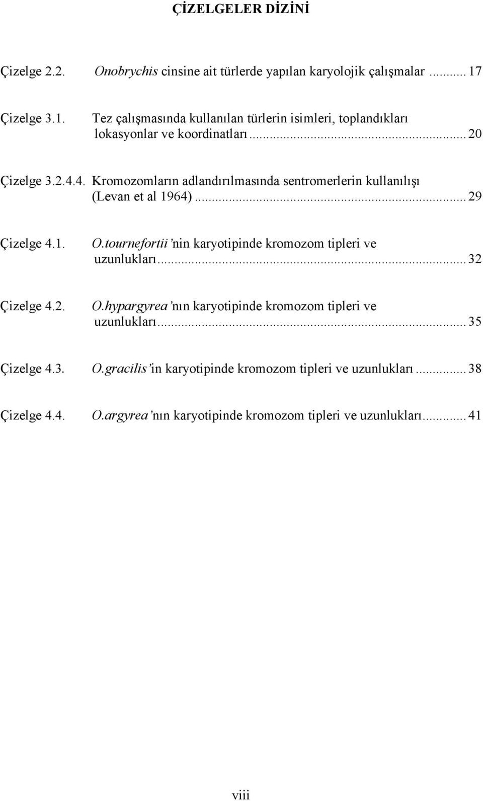 4. Kromozomların adlandırılmasında sentromerlerin kullanılışı (Levan et al 1964)... 29 Çizelge 4.1. O.