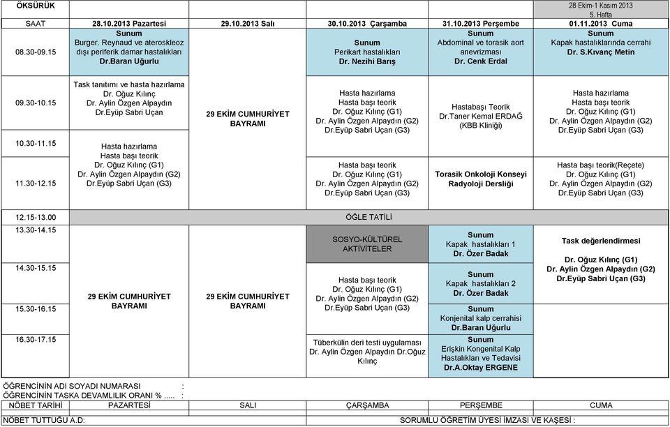 S.Kıvanç Metin Task tanıtımı ve hasta hazırlama Dr. Oğuz Kılınç Dr. Aylin Özgen Alpaydın Dr.Eyüp Sabri Uçan 29 EKİM CUMHURİYET BAYRAMI Hasta hazırlama Hasta başı teorik Dr.Eyüp Sabri Uçan (G3) Dr.