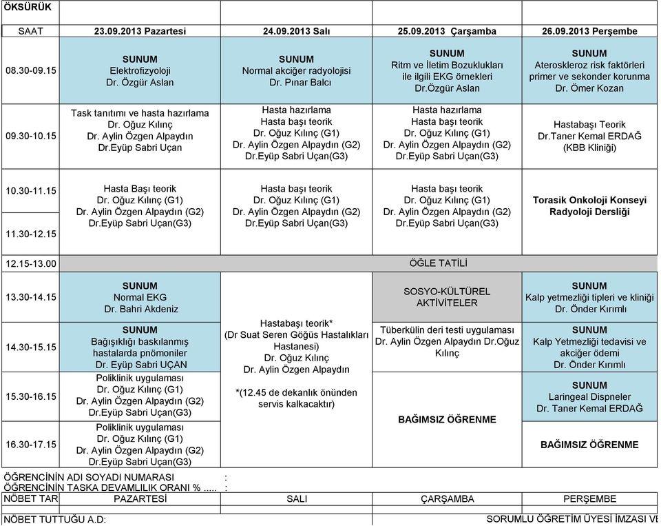 Oğuz Kılınç Dr. Aylin Özgen Alpaydın Dr.Eyüp Sabri Uçan Hasta hazırlama Hasta başı teorik Dr.Eyüp Sabri Uçan(G3) Hasta hazırlama Hasta başı teorik Dr.Eyüp Sabri Uçan(G3) Dr.