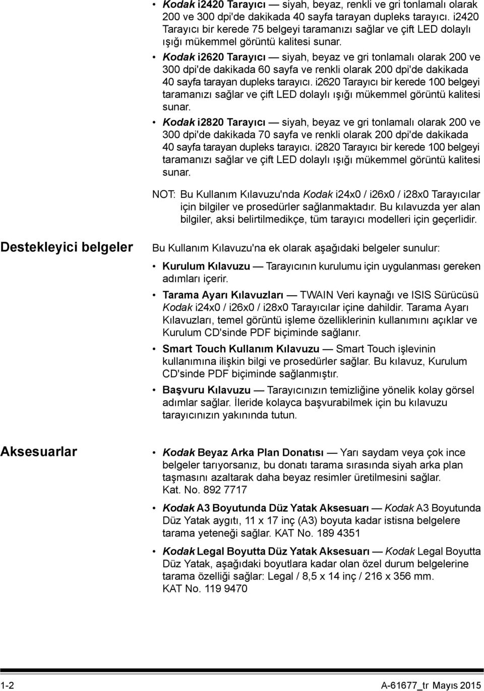 Kodak i2620 Tarayıcı siyah, beyaz ve gri tonlamalı olarak 200 ve 300 dpi'de dakikada 60 sayfa ve renkli olarak 200 dpi'de dakikada 40 sayfa tarayan dupleks tarayıcı.