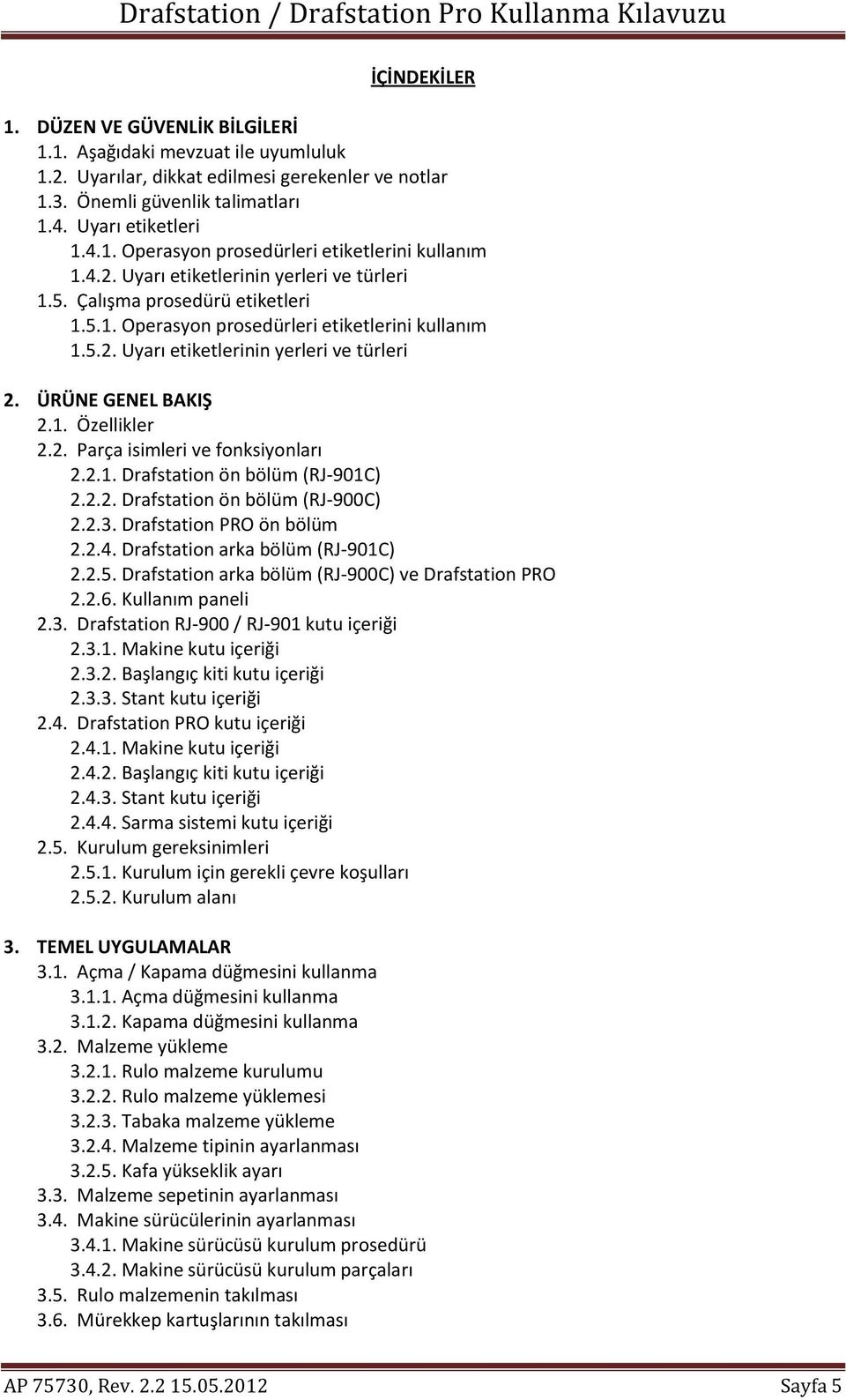 1. Özellikler 2.2. Parça isimleri ve fonksiyonları 2.2.1. Drafstation ön bölüm (RJ-901C) 2.2.2. Drafstation ön bölüm (RJ-900C) 2.2.3. Drafstation PRO ön bölüm 2.2.4.