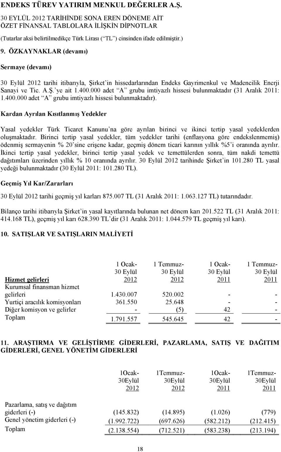 Kardan Ayrılan Kısıtlanmış Yedekler Yasal yedekler Türk Ticaret Kanunu na göre ayrılan birinci ve ikinci tertip yasal yedeklerden oluşmaktadır.