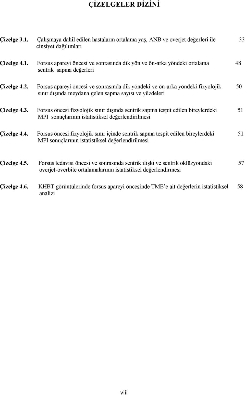 Forsus öncesi fizyolojik sınır dışında sentrik sapma tespit edilen bireylerdeki 51 MPI sonuçlarının istatistiksel değerlendirilmesi Çizelge 4.