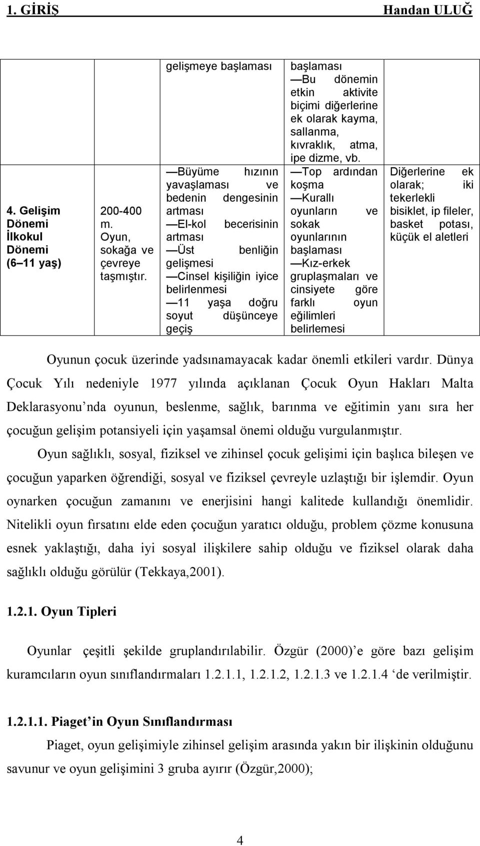 başlaması Bu dönemin etkin aktivite biçimi diğerlerine ek olarak kayma, sallanma, kıvraklık, atma, ipe dizme, vb.