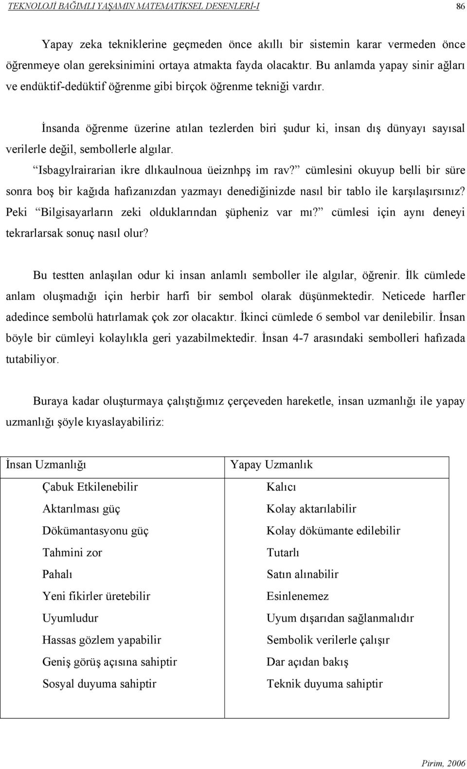 İnsanda öğrenme üzerine atılan tezlerden biri şudur ki, insan dış dünyayı sayısal verilerle değil, sembollerle algılar. Isbagylrairarian ikre dlıkaulnoua üeiznhpş im rav?