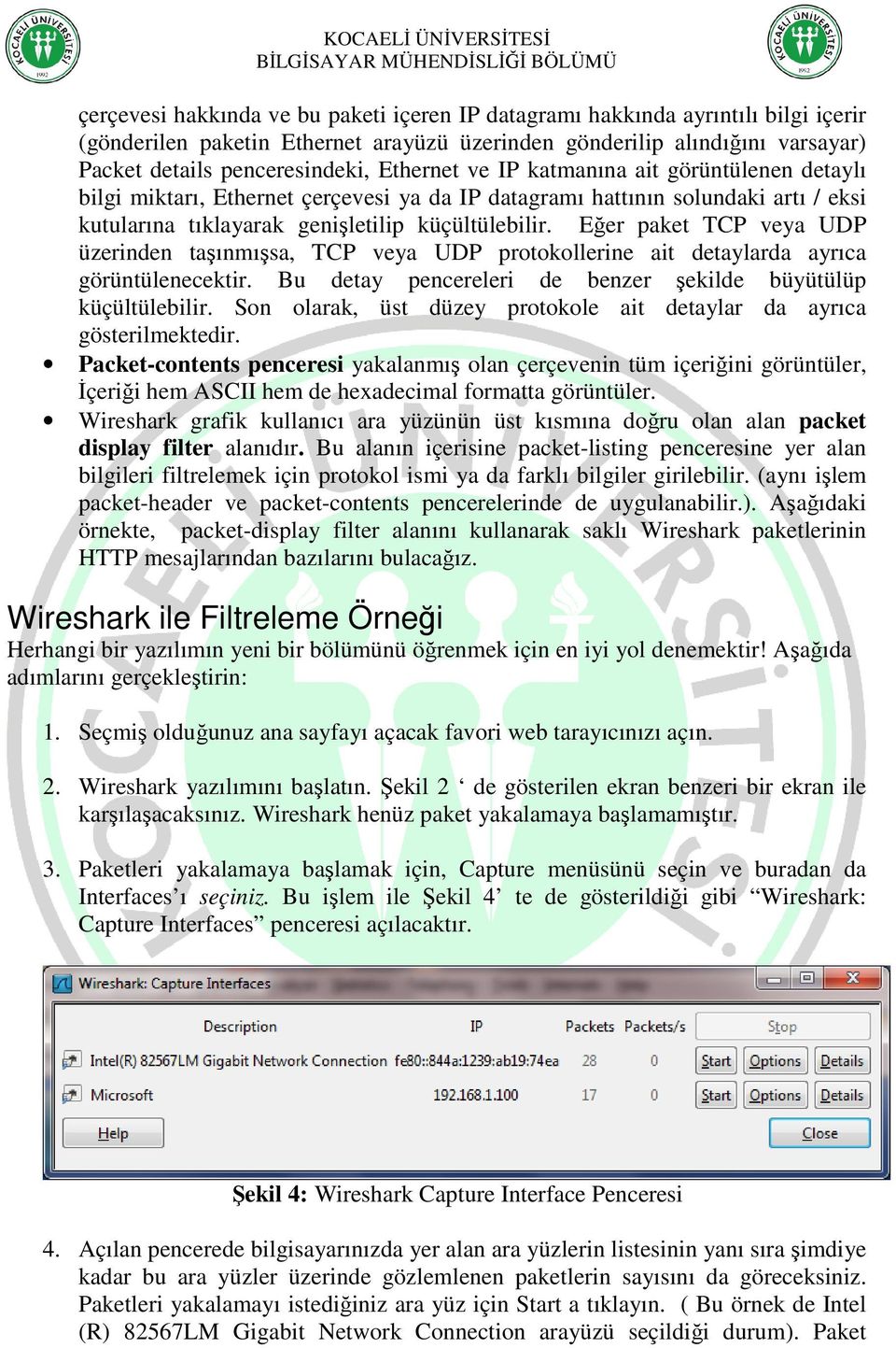 Eğer paket TCP veya UDP üzerinden taşınmışsa, TCP veya UDP protokollerine ait detaylarda ayrıca görüntülenecektir. Bu detay pencereleri de benzer şekilde büyütülüp küçültülebilir.