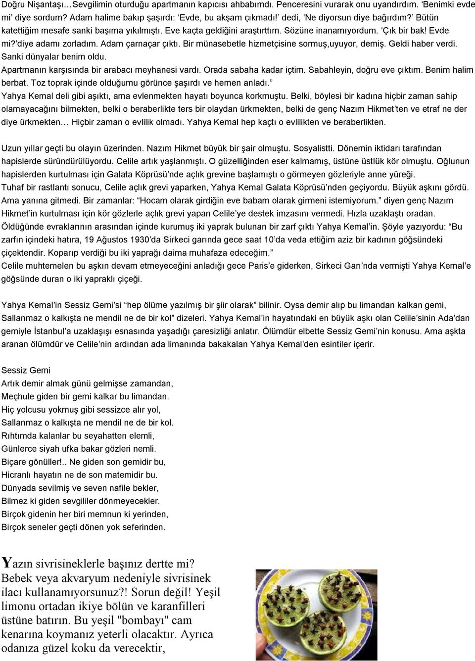 Bir münasebetle hizmetçisine sormuş,uyuyor, demiş. Geldi haber verdi. Sanki dünyalar benim oldu. Apartmanın karşısında bir arabacı meyhanesi vardı. Orada sabaha kadar içtim.