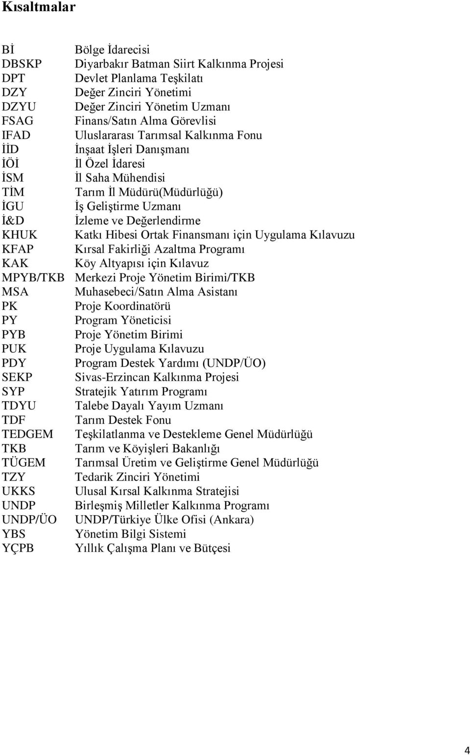 Değerlendirme KHUK Katkı Hibesi Ortak Finansmanı için Uygulama Kılavuzu KFAP Kırsal Fakirliği Azaltma Programı KAK Köy Altyapısı için Kılavuz MPYB/TKB Merkezi Proje Yönetim Birimi/TKB MSA