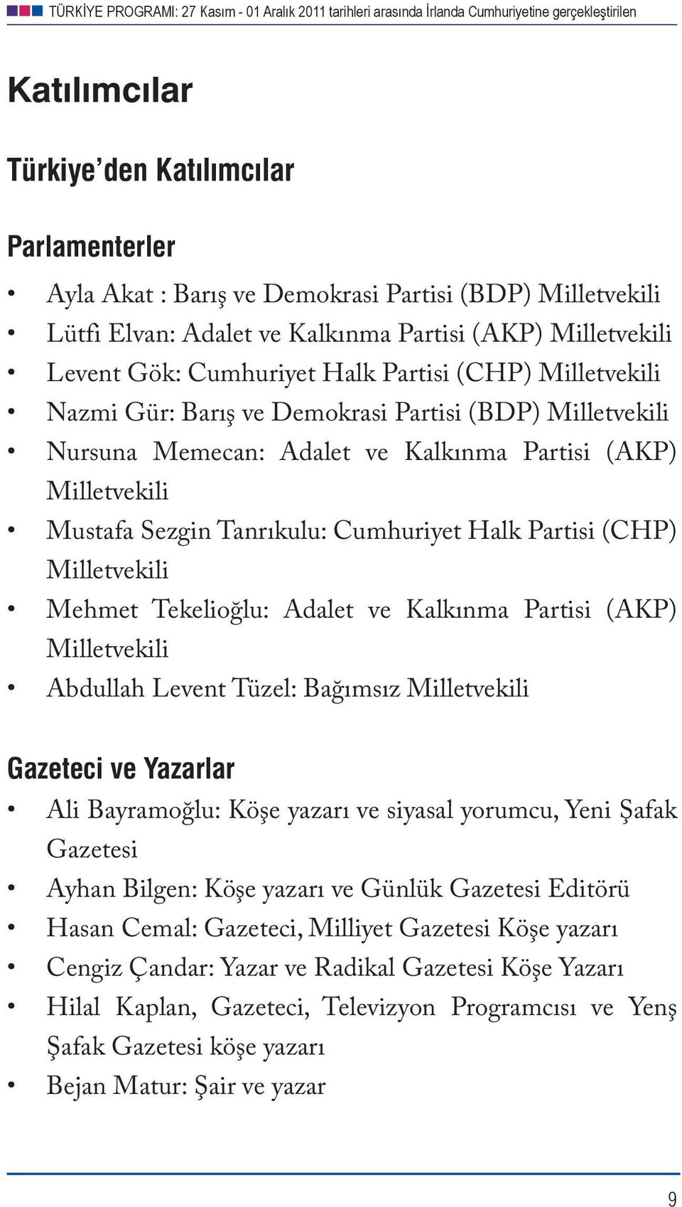 (CHP) Milletvekili Mehmet Tekelioğlu: Adalet ve Kalkınma Partisi (AKP) Milletvekili Abdullah Levent Tüzel: Bağımsız Milletvekili Gazeteci ve Yazarlar Ali Bayramoğlu: Köşe yazarı ve siyasal yorumcu,