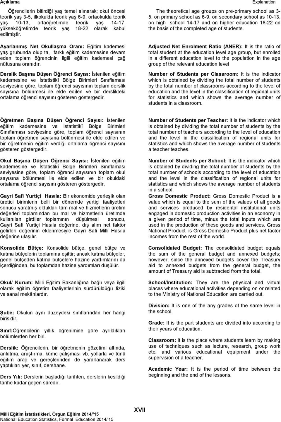 Başına Düşen Öğrenci Sayısı: İstenilen eğitim kademesine ve İstatistikî Bölge Birimleri Sınıflaması seviyesine göre, toplam öğrenci sayısının toplam derslik sayısına bölünmesi ile elde edilen ve bir