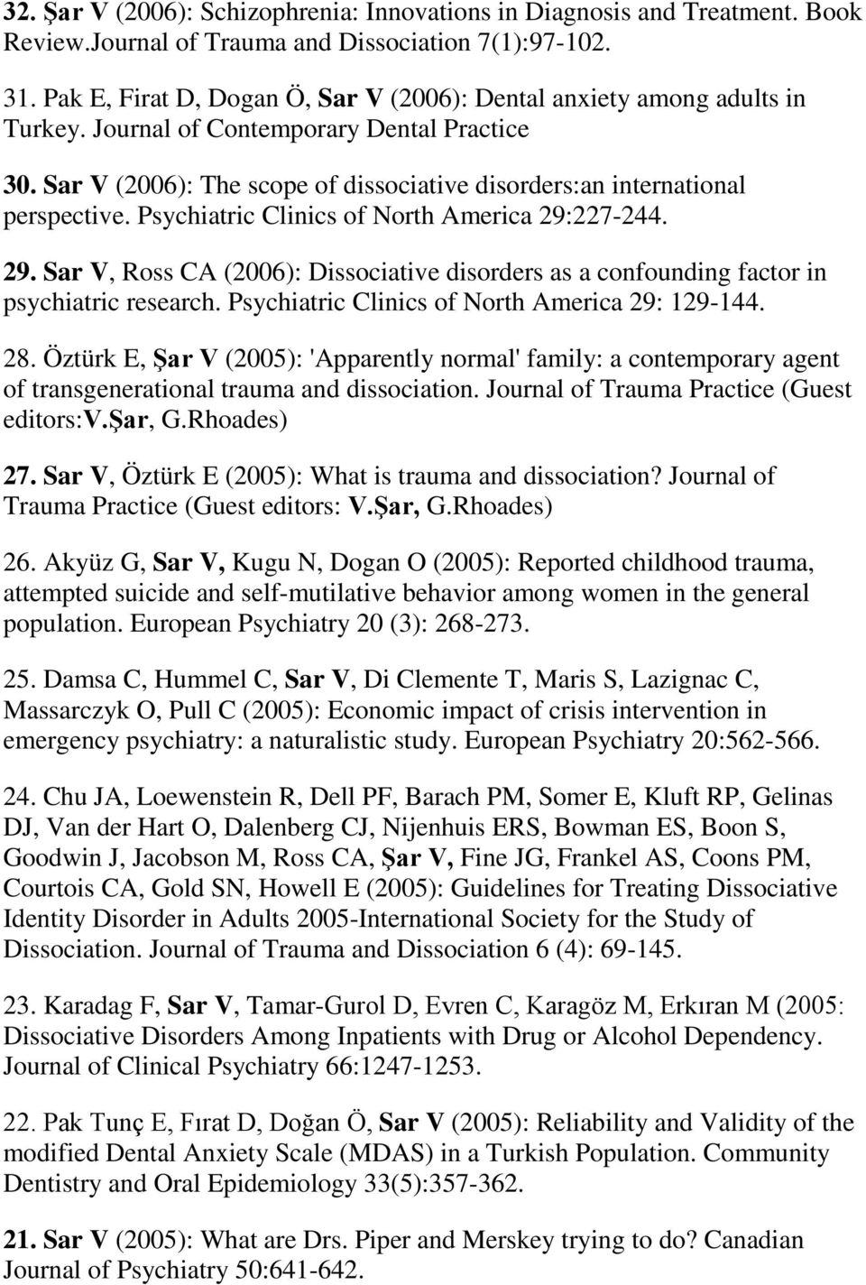 Sar V (2006): The scope of dissociative disorders:an international perspective. Psychiatric Clinics of North America 29: