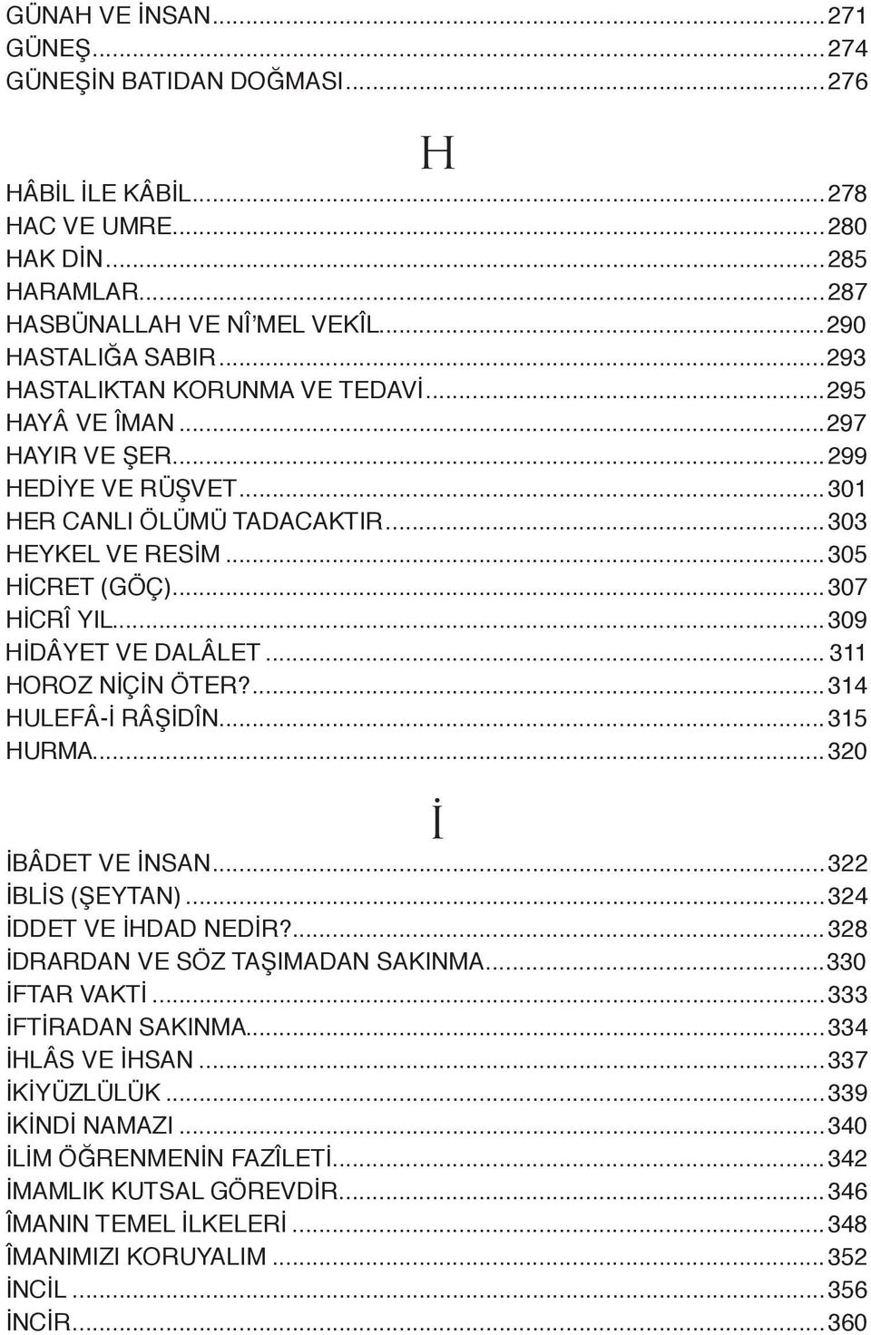 ..309 HİDÂYET VE DALÂLET... 311 HOROZ NİÇİN ÖTER?...314 HULEFÂ-İ RÂŞİDÎN...315 HURMA...320 İ İBÂDET VE İNSAN...322 İBLİS (ŞEYTAN)...324 İDDET VE İHDAD NEDİR?...328 İDRARDAN VE SÖZ TAŞIMADAN SAKINMA.