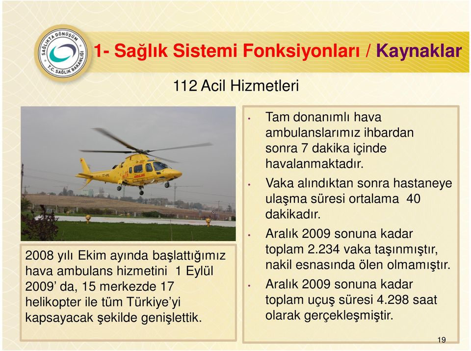 Tam donanımlı hava ambulanslarımız ihbardan sonra 7 dakika içinde havalanmaktadır.