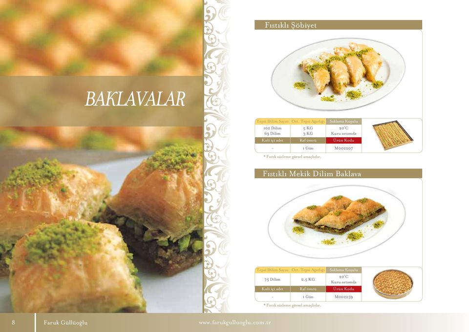 Gün M002207 * Fıstık süsleme görsel amaçlıdır. Fıstıklı Mekik Dilim Baklava Tepsi Dilim Sayısı Ort.