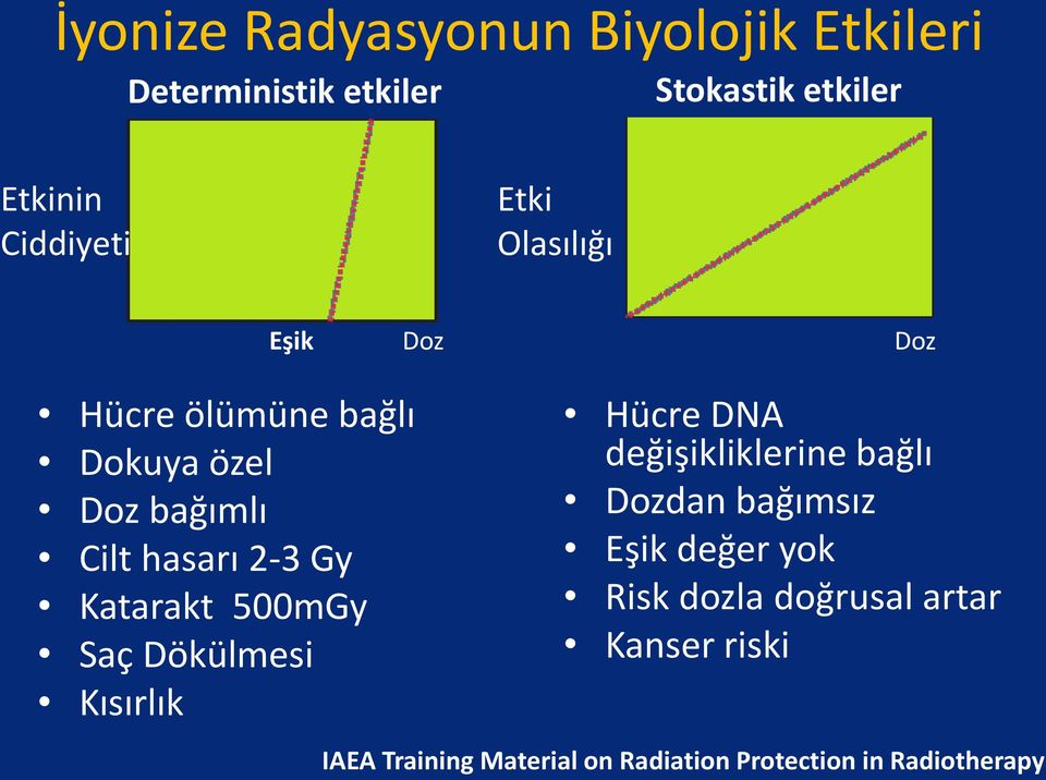 Katarakt 500mGy Saç Dökülmesi Kısırlık Hücre DNA değişikliklerine bağlı Dozdan bağımsız Eşik