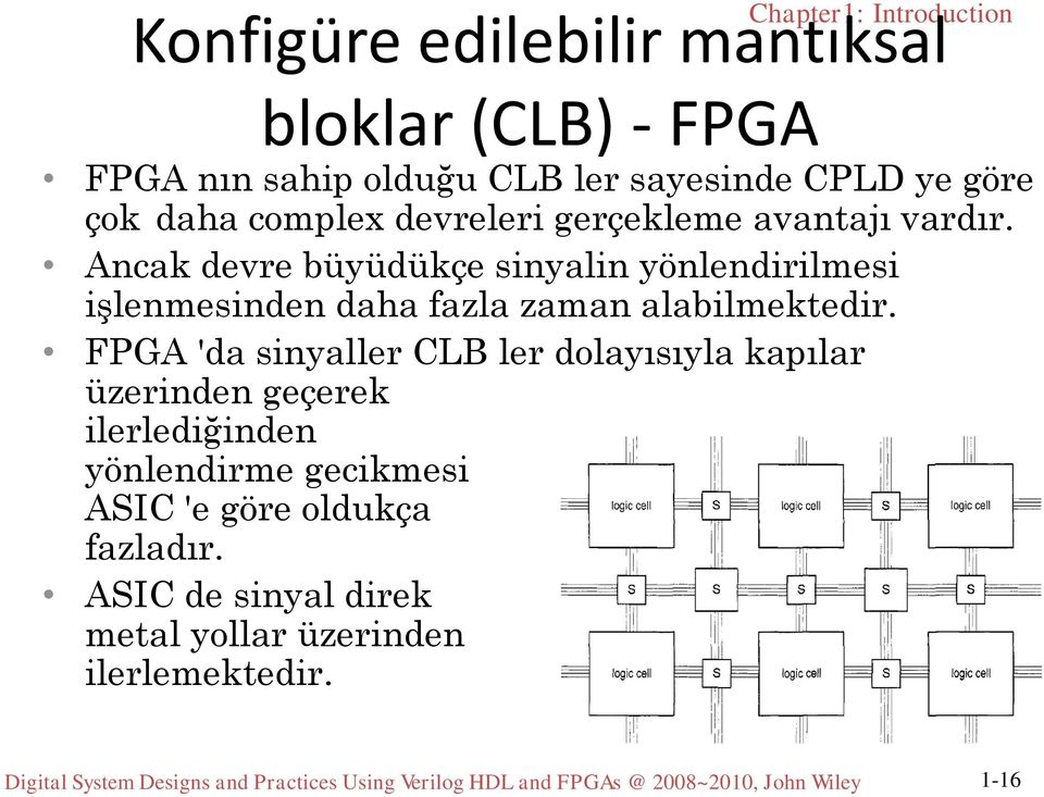 FPGA 'da sinyaller CLB ler dolayısıyla kapılar üzerinden geçerek ilerlediğinden yönlendirme gecikmesi ASIC 'e göre oldukça fazladır.