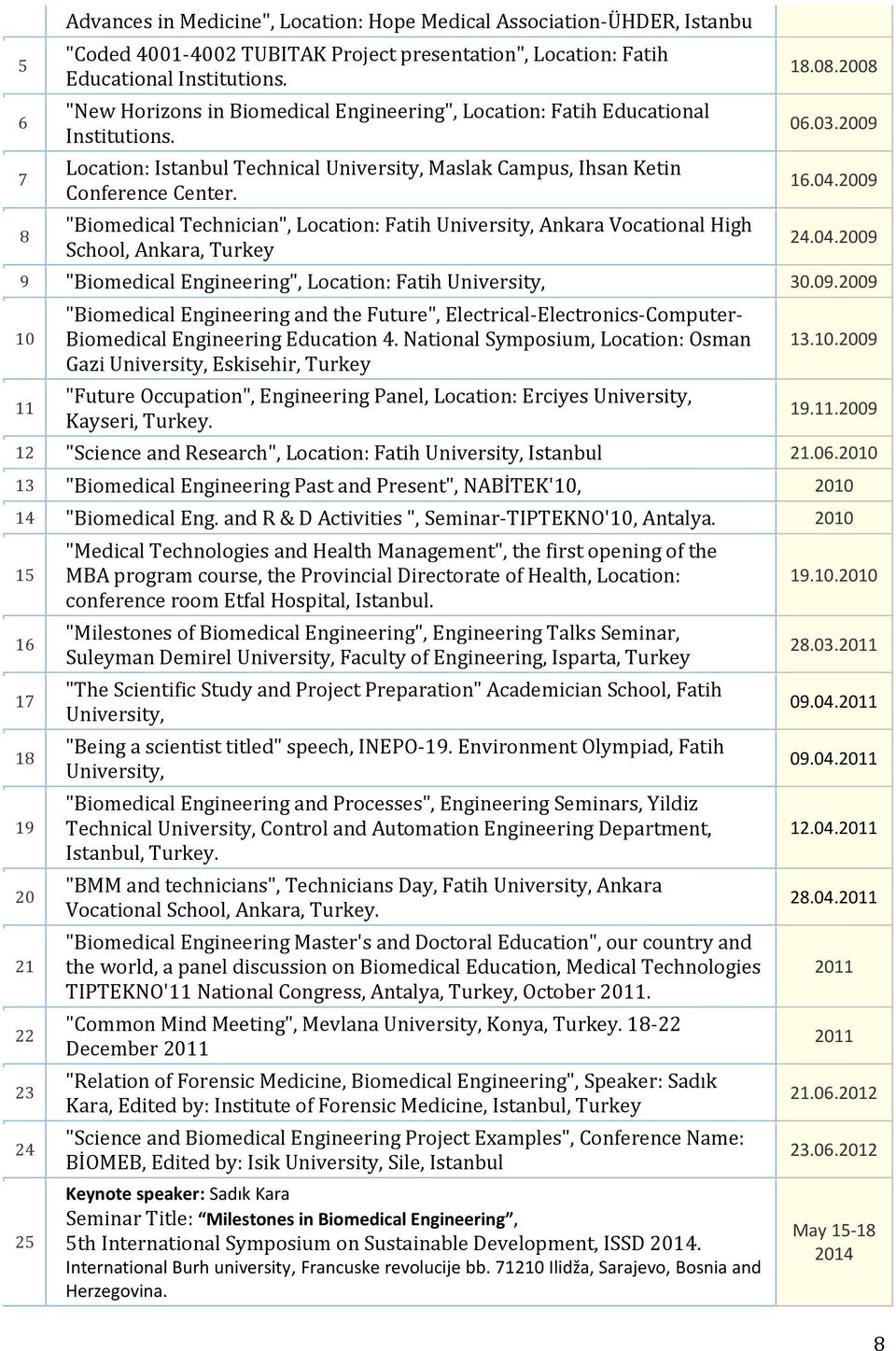 "Biomedical Technician", Location: Fatih University, Ankara Vocational High School, Ankara, Turkey 8.08.008 06.0.009 