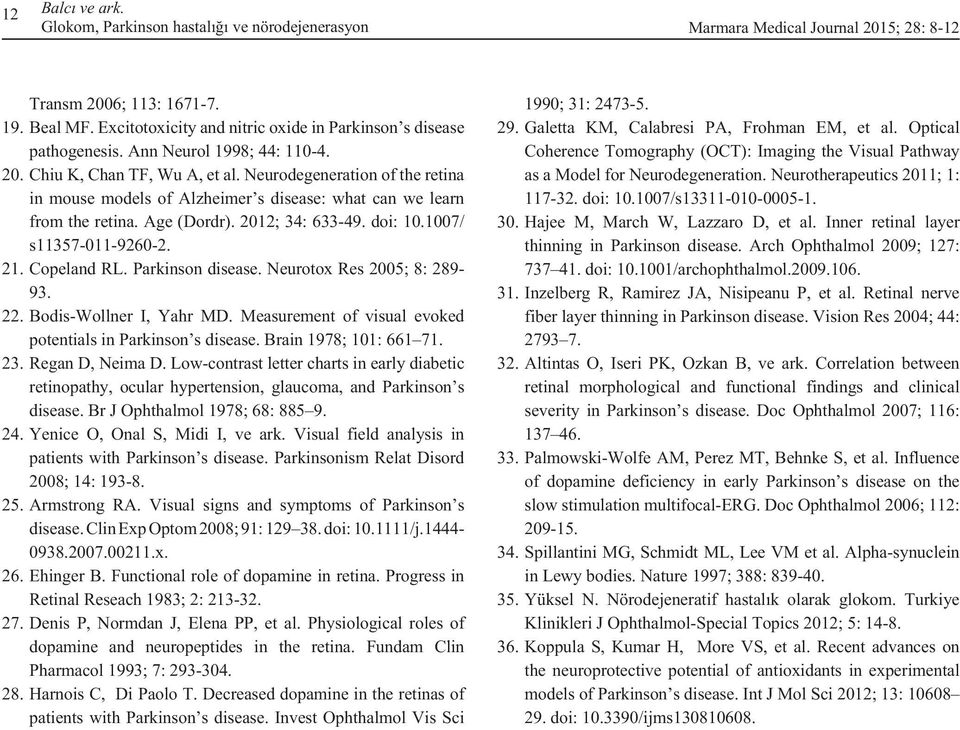 Neurodegeneration of the retina in mouse models of Alzheimer s disease: what can we learn from the retina. Age (Dordr). 2012; 34: 633-49. doi: 10.1007/ s11357-011-9260-2. 21. Copeland RL.