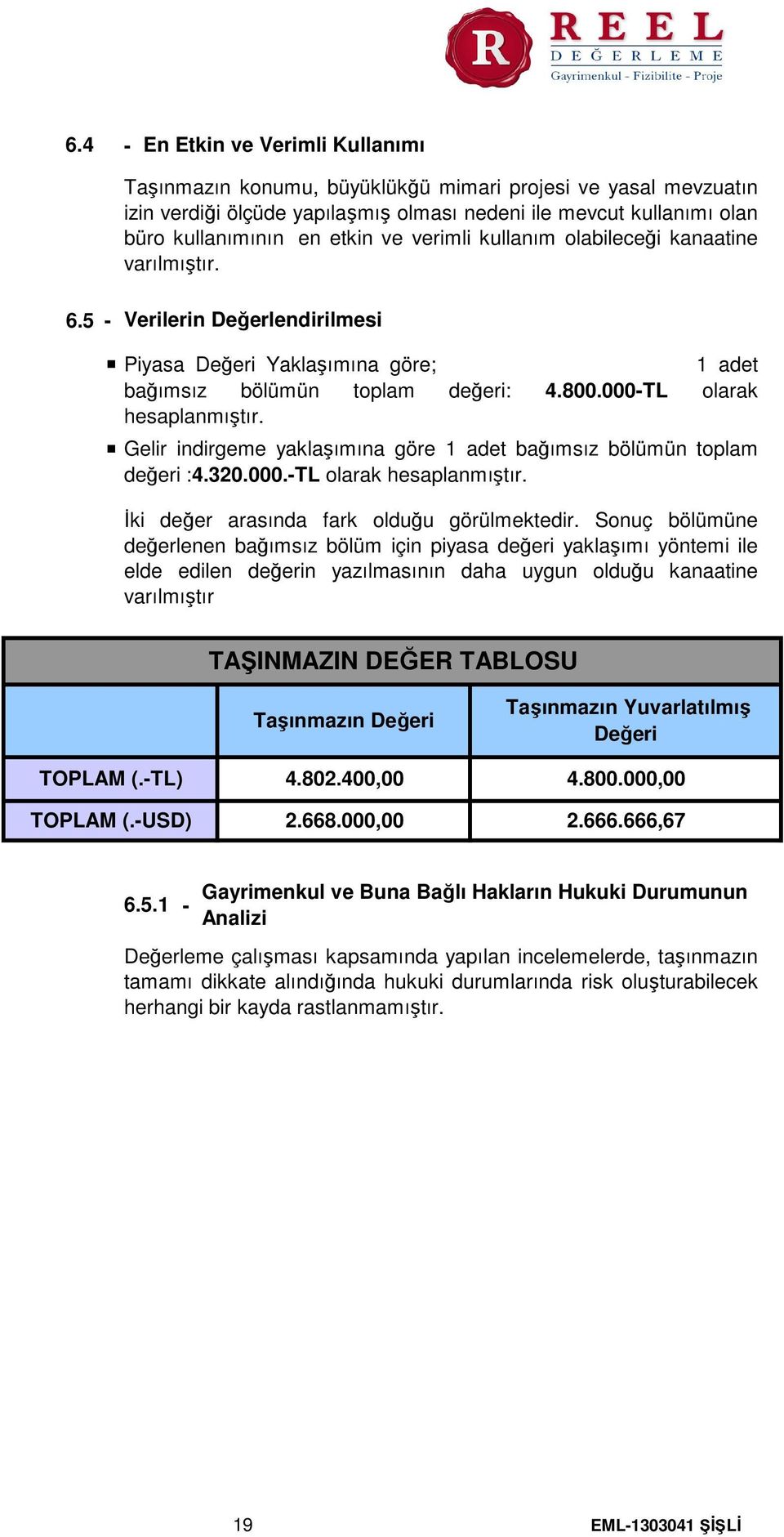 Gelir indirgeme yaklaşımına göre 1 adet bağımsız bölümün toplam değeri 4.320.000.TL olarak hesaplanmıştır. İki değer arasında fark olduğu görülmektedir.