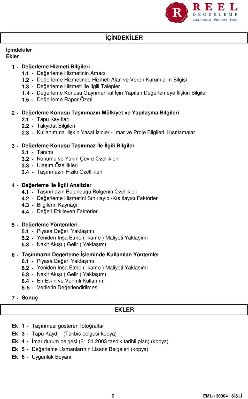 5 Değerleme Rapor Özeti 2 3 4 5 6 7 Değerleme Konusu Taşınmazın Mülkiyet ve Yapılaşma Bilgileri 2.1 Tapu Kayıtları 2.2 Takyidat Bilgileri 2.