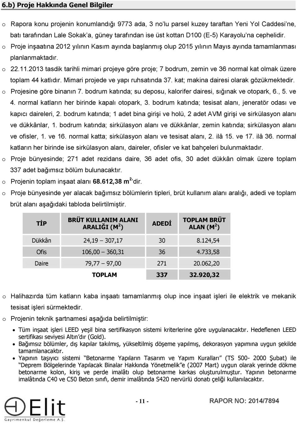 2013 tasdik tarihli mimari projeye göre proje; 7 bodrum, zemin ve 36 normal kat olmak üzere toplam 44 katlıdır. Mimari projede ve yapı ruhsatında 37. kat; makina dairesi olarak gözükmektedir.