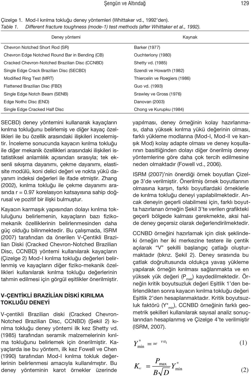 (1985) Single Edge Crack Brazilian Disc (SECBD) Szendi ve Howarth (1982) Modified Ring Test (MRT) Thiercelin ve Roegiers (1986) Flattened Brazilian Disc (FBD) Guo vd.