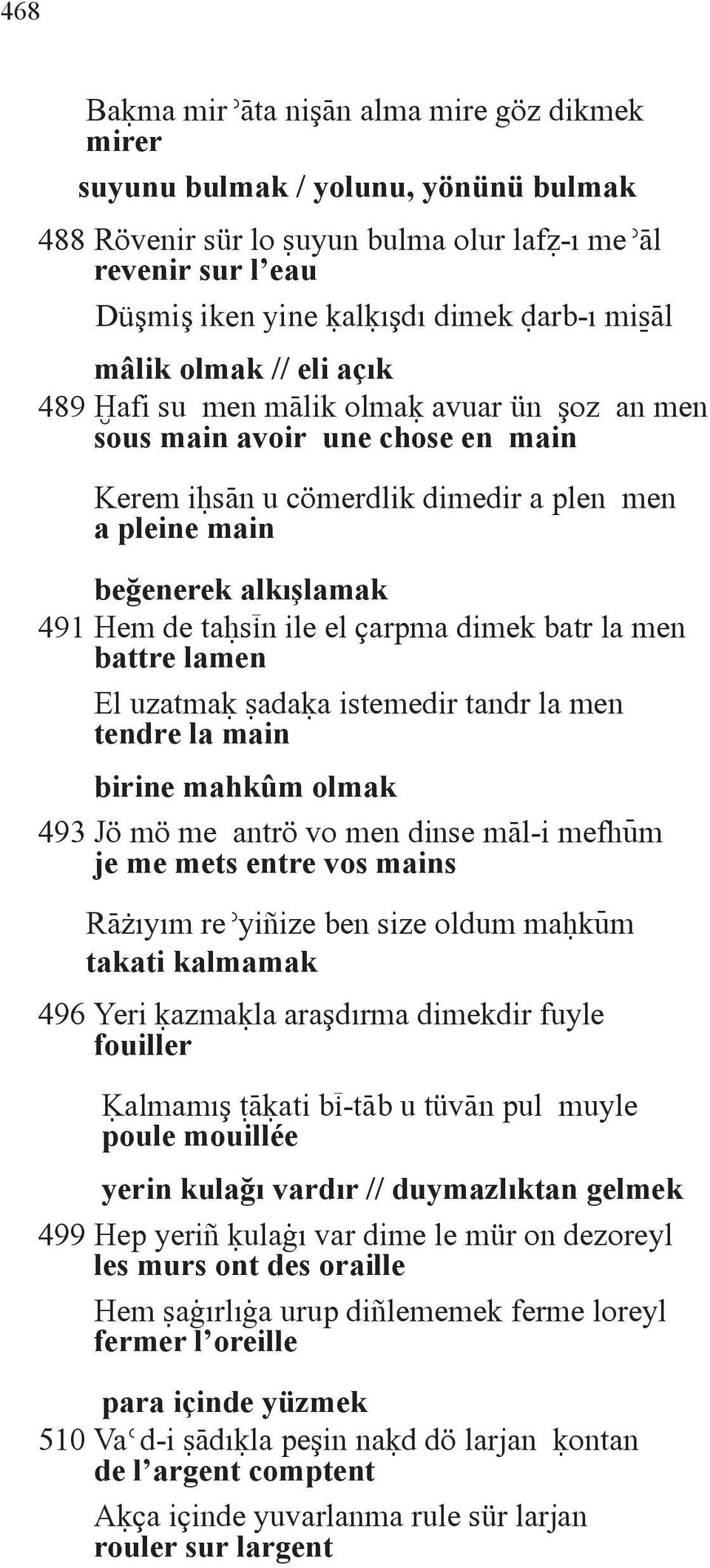 de taósìn ile el çarpma dimek batr la men battre lamen El uzatmaú ãadaúa istemedir tandr la men tendre la main birine mahkûm olmak 493 Jö mö me antrö vo men dinse màl-i mefhÿm je me mets entre vos