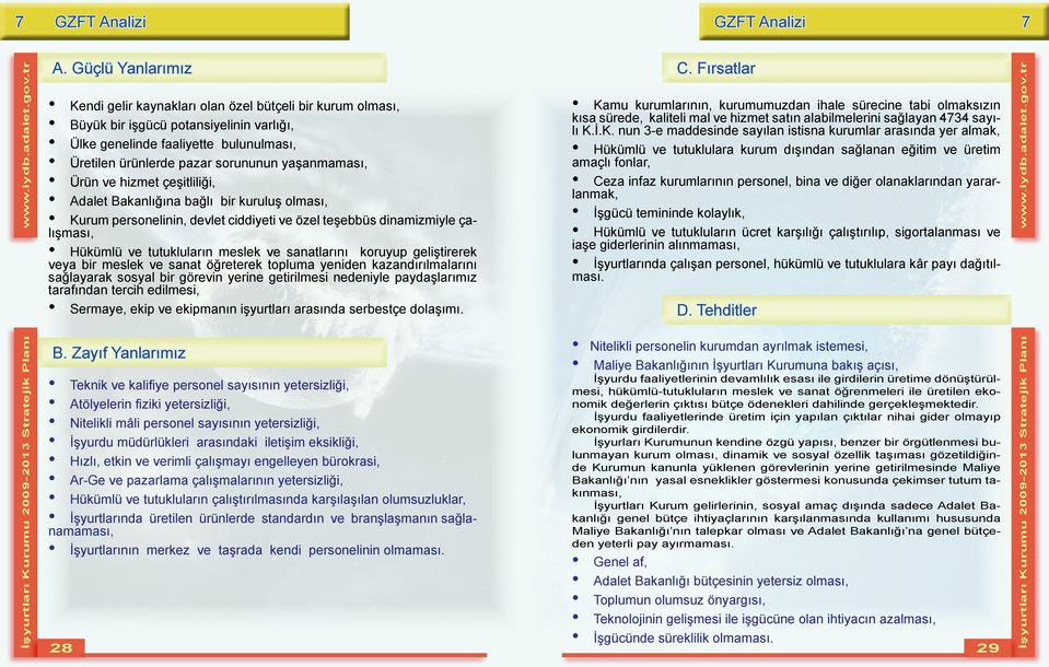 yaşanmaması, Ürün ve hizmet çeşitliliği, Adalet Bakanlığına bağlı bir kuruluş olması, Kurum personelinin, devlet ciddiyeti ve özel teşebbüs dinamizmiyle çalışması, Hükümlü ve tutukluların meslek ve