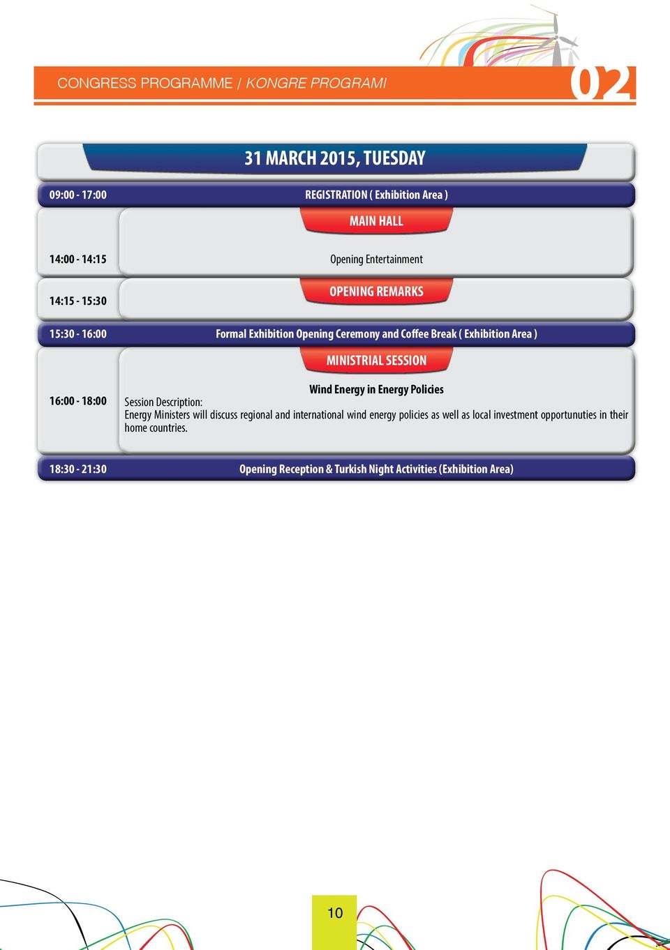 MINISTRIAL SESSION 16:00-18:00 Wind Energy in Energy Policies Session Description: Energy Ministers will discuss regional and international wind