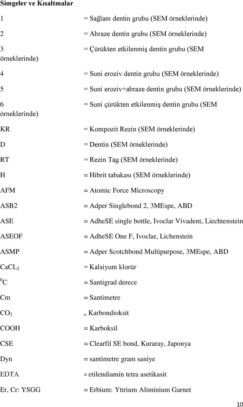 örneklerinde) = Dentin (SEM örneklerinde) = Rezin Tag (SEM örneklerinde) = Hibrit tabakası (SEM örneklerinde) = Atomic Force Microscopy = Adper Singlebond 2, 3MEspe, ABD = AdheSE single bottle,