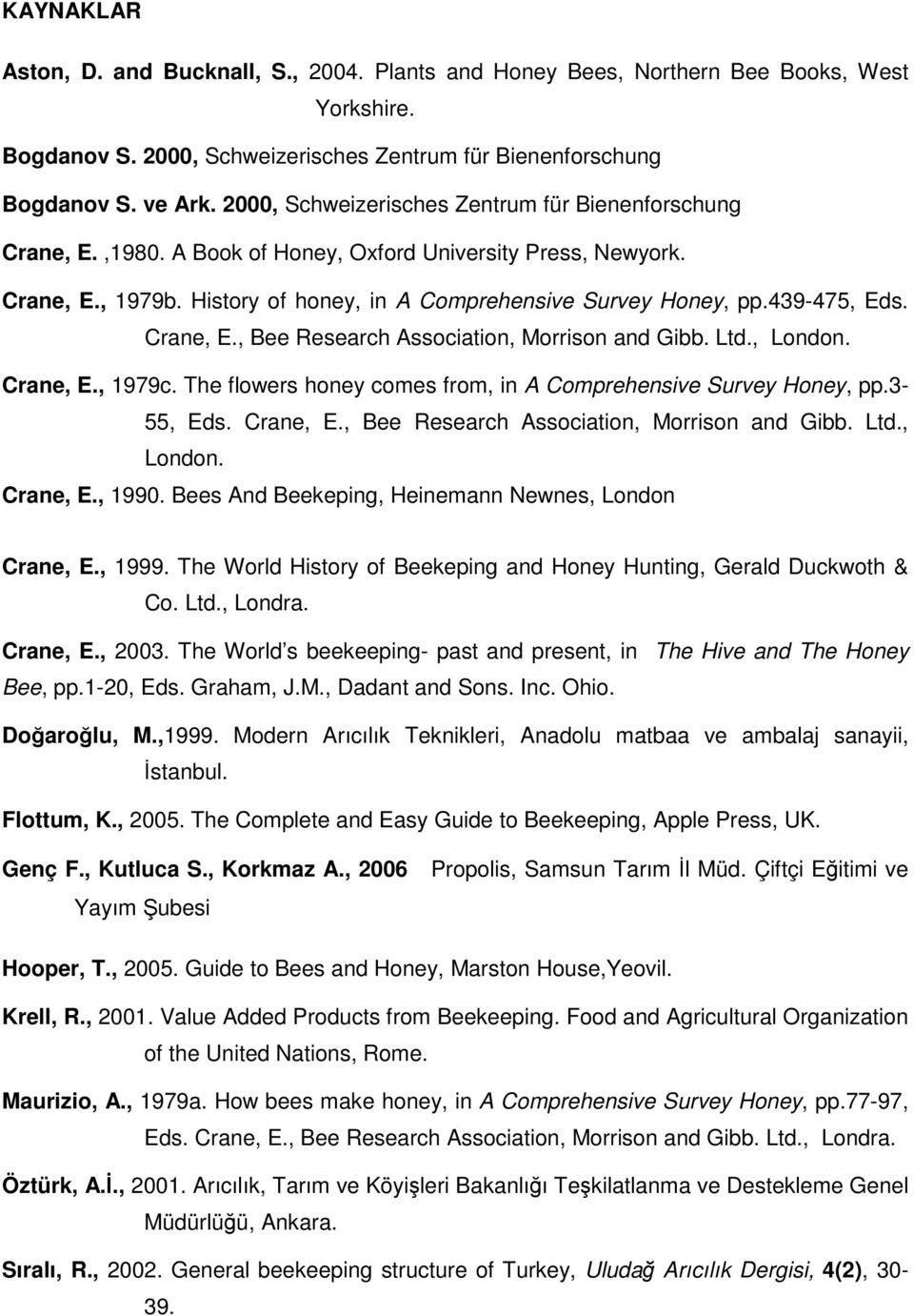 439-475, Eds. Crane, E., Bee Research Association, Morrison and Gibb. Ltd., London. Crane, E., 1979c. The flowers honey comes from, in A Comprehensive Survey Honey, pp.3-55, Eds. Crane, E., Bee Research Association, Morrison and Gibb. Ltd., London. Crane, E., 1990.