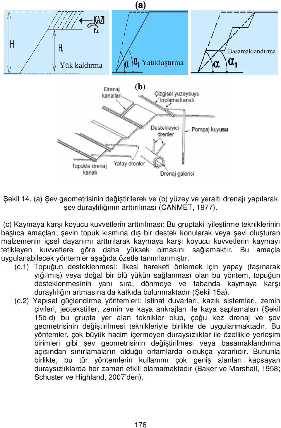 arttırılarak kaymaya karşı koyucu kuvvetlerin kaymayı tetikleyen kuvvetlere göre daha yüksek olmasını sağlamaktır. Bu amaçla uygulanabilecek yöntemler aşağıda özetle tanımlanmıştır. (c.