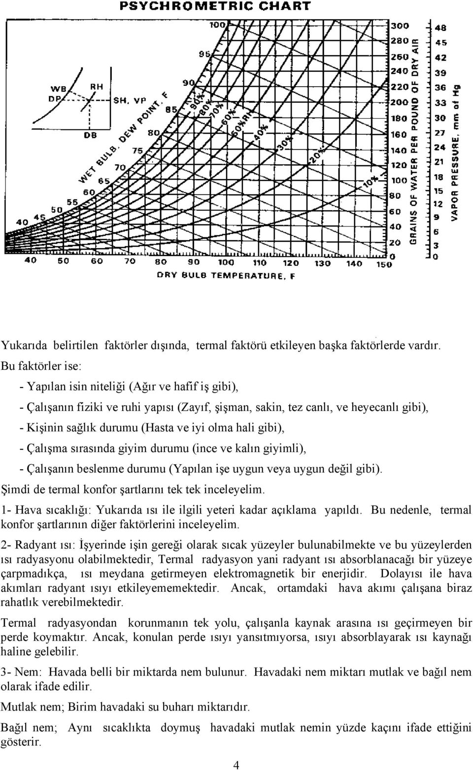 hali gibi), - Çalışma sırasında giyim durumu (ince ve kalın giyimli), - Çalışanın beslenme durumu (Yapılan işe uygun veya uygun değil gibi). Şimdi de termal konfor şartlarını tek tek inceleyelim.