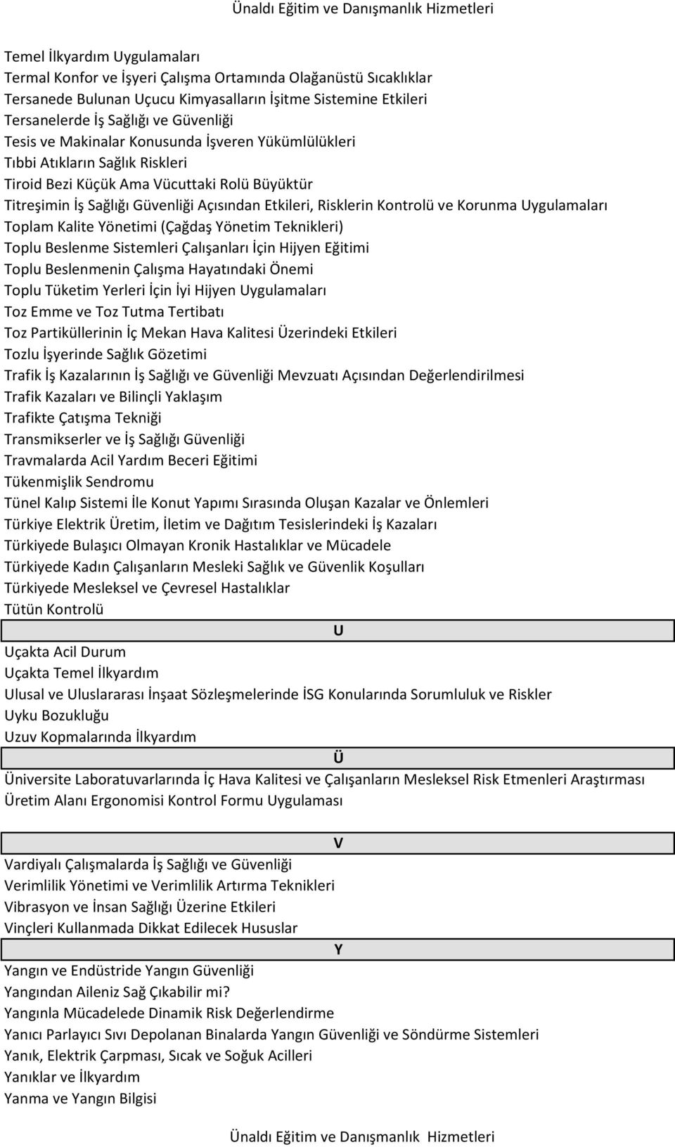 Kontrolü ve Korunma Uygulamaları Toplam Kalite Yönetimi (Çağdaş Yönetim Teknikleri) Toplu Beslenme Sistemleri Çalışanları İçin Hijyen Eğitimi Toplu Beslenmenin Çalışma Hayatındaki Önemi Toplu Tüketim