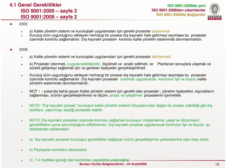 a) Kalite yönetim sistemi ve kuruluştaki uygulamaları için gerekli prosesler belirlenmeli e) Prosesler izlenmeli, (uygulanabildiğinde) ölçülmeli ve analiz edilmeli, ve Planlanan sonuçlara ulaşmak ve